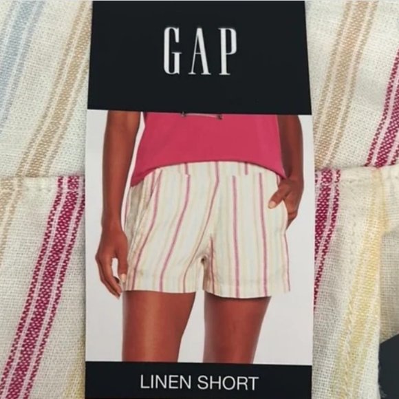 GAP Linen Blend Pull On Elastic Waistband Short "Dotted Sun Stripe"  NEW!! - Picture 8 of 12